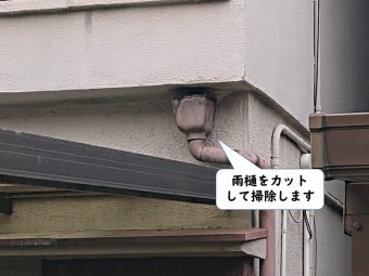 和歌山市の雨樋をカットして掃除します