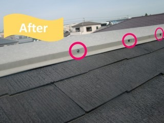 和歌山県紀の川市で棟板金の釘を黒色のスプーンビスで打ち換えて完成した写真