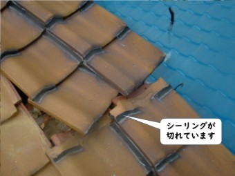 岩出市の瓦のシーリングが切れています