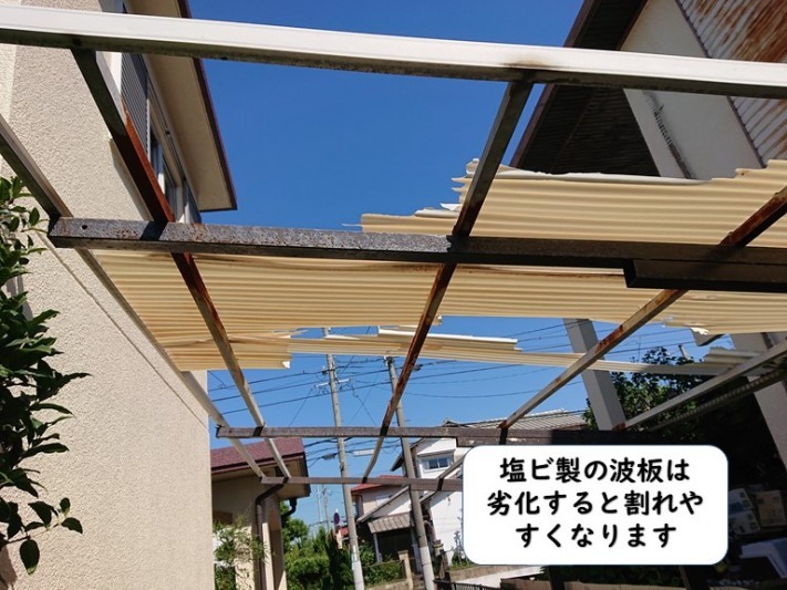 紀の川市の波板の調査で塩ビ製の波板は劣化すると割れやすくなります
