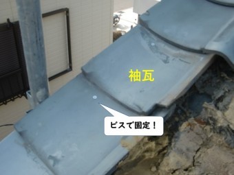 紀の川市の袖瓦もビスで固定