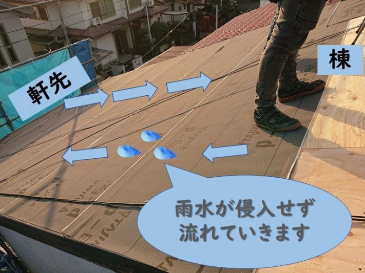 岩出市の屋根の葺き替えでルーフィングを新しく張り替えて完成した写真
