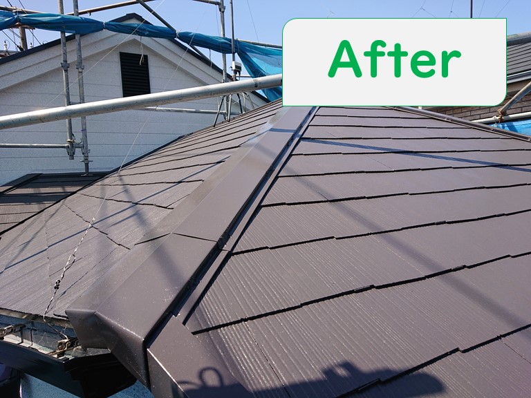 岩出市の屋根塗装で中塗り・上塗りを遮熱効果があるニッペサーモアイを使用し完成した写真