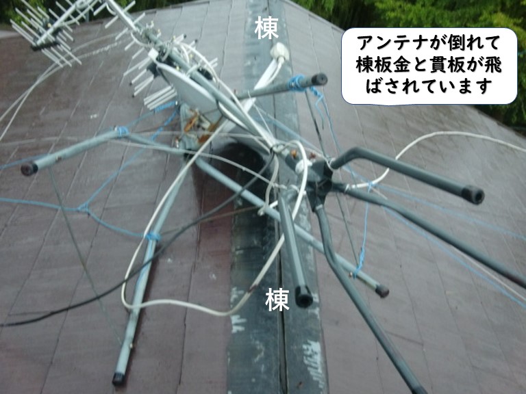 和歌山市のアンテナが倒れて棟板金と貫板が飛散