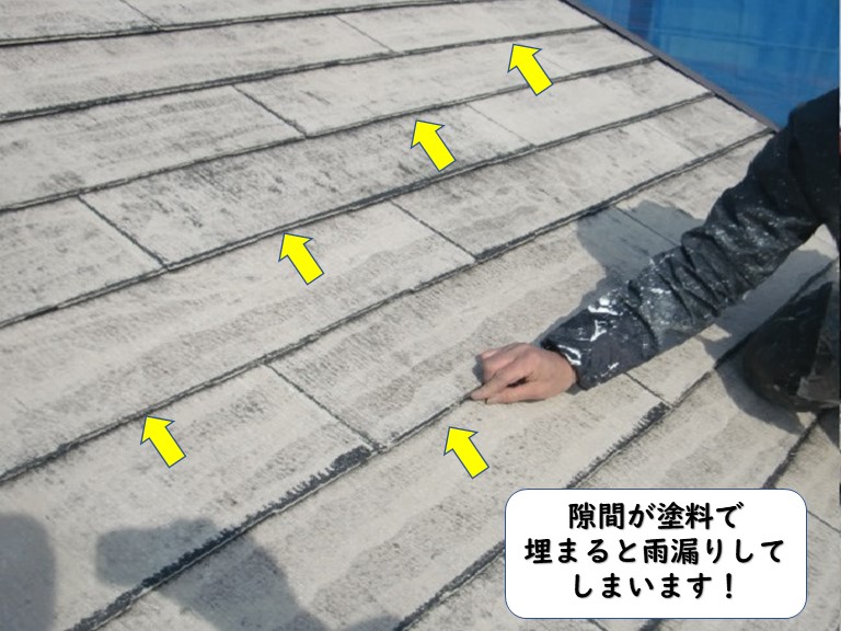 和歌山市のスレート屋根の隙間が塗料で埋まると雨漏りしてしまいます