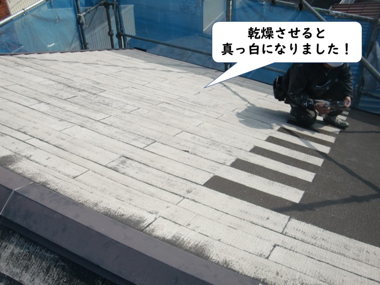 和歌山市の洗浄した屋根を乾燥させると真っ白になりました