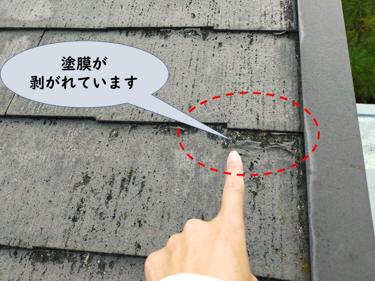 和歌山市でスレート屋根の塗膜がめくれていました
