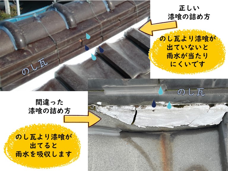 和歌山市で正しい漆喰の詰め方と悪い漆喰の詰め方をご紹介