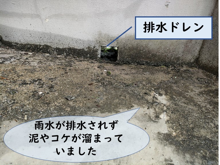 和歌山市で雨水が排水されずに泥やコケが溜まっていました