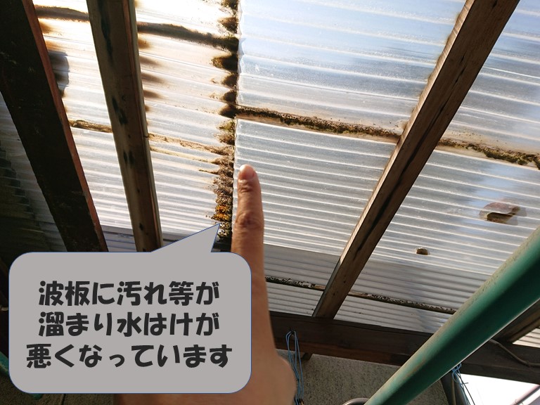 和歌山市の波板が劣化で汚れが目立ち水はけが悪くなっていました