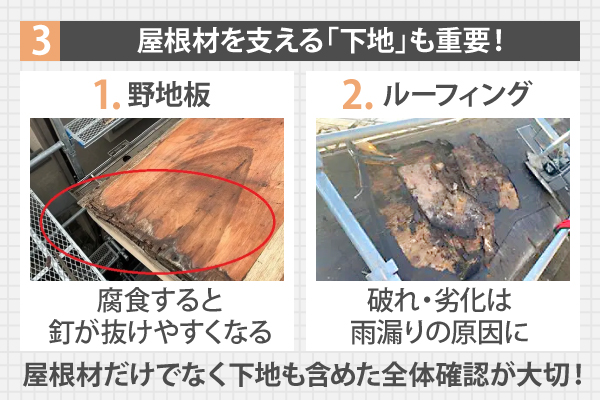 屋根材だけでなく下地も含めた全体確認が大切！
